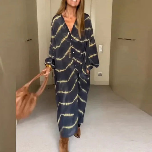 Belinda™ - Boho randig långärmad klänning