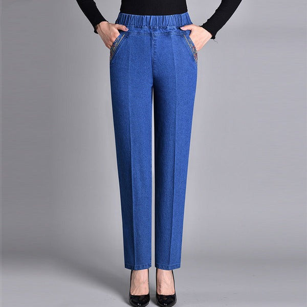 Linda® - Jeans de mujer con bolsillos laterales y cintura elástica