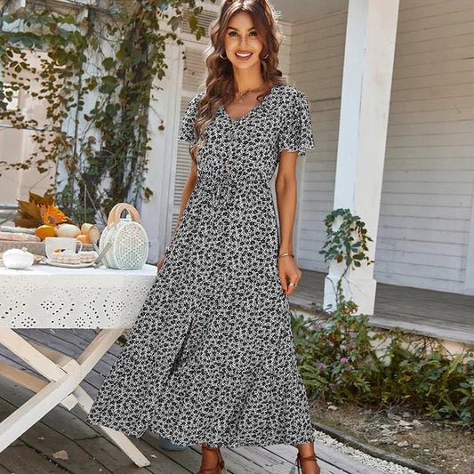Laila™ - Vintage blommig sommarklänning