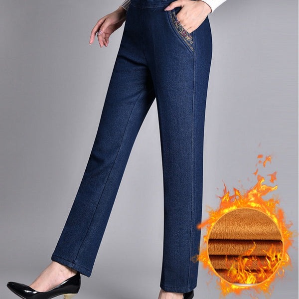 Linda® - Jeans de mujer con bolsillos laterales y cintura elástica