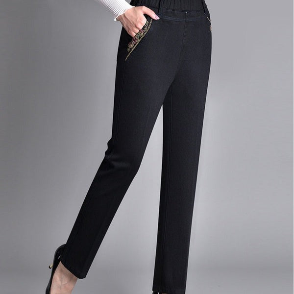 Linda® - Jeans de mujer con bolsillos laterales y cintura elástica