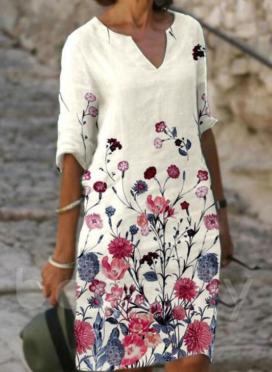 Helmine™ - Encantador vestido de lino con estampado floral para mujer