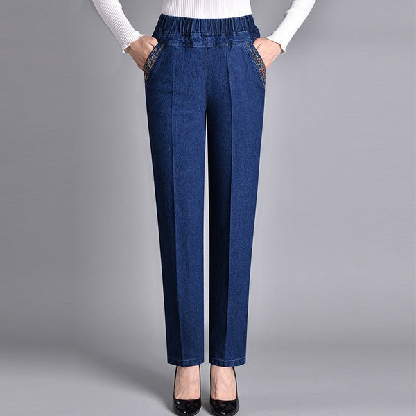 Linda® - Jeans de mujer con bolsillos laterales y cintura elástica