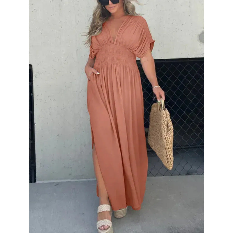 Loïs™ - Vestido largo con escote en pico y abertura