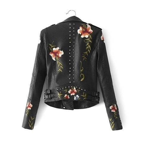 Idaira® - Chaqueta de cuero con bordado floral