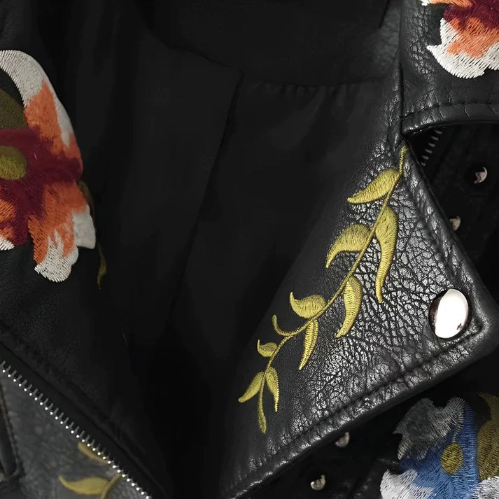 Idaira® - Chaqueta de cuero con bordado floral