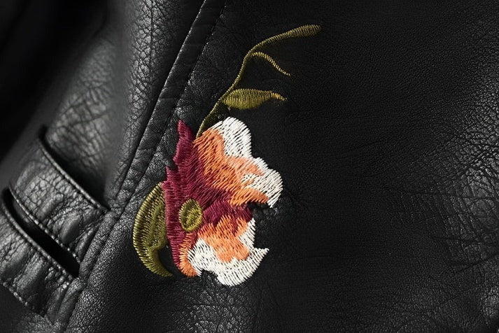 Idaira® - Chaqueta de cuero con bordado floral
